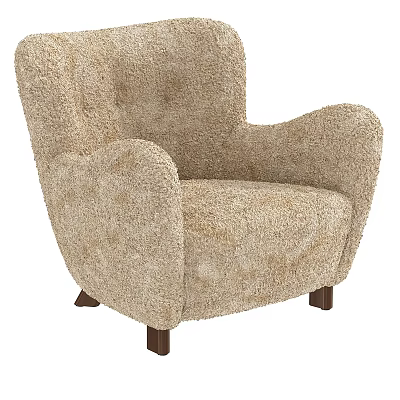 Beige Fluffy Armchair With Wooden Legs For Cozy Home Interior Design 3d model