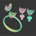 Elegant Gold Ring and Earrings with Purple Gemstones in Heart Shaped Triangular Cuts