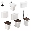 Multiple White Ceramic Toilet Designs With Brown Wooden Seats And Tank Variations