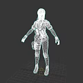 Woman In Futuristic Tech Armor With Mechanical Details Standing Against Dark Background