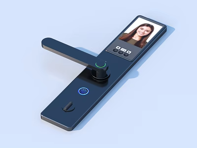 Modern Smart Door Lock With Facial Recognition Digital Screen Fingerprint Scanner And Handle 3d model
