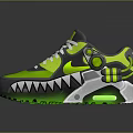 Green And Gray Modern Sneakers With Shark Tooth Design Glowing Sole And Reflective Details
