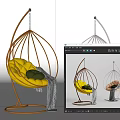 Stylish Hanging Chairs With Brown White Frames Yellow Pink Cushions Green Pillows And Gray Blankets