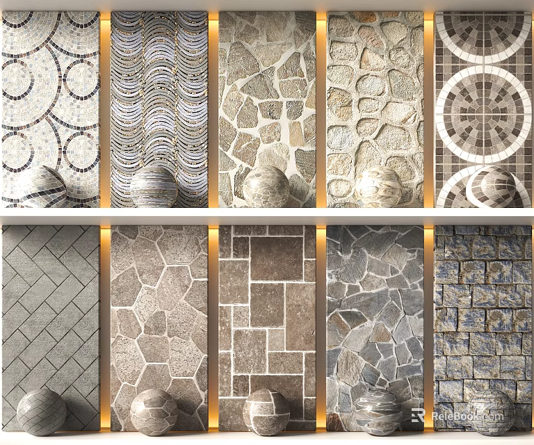 Various Floor Tiles Designs Featuring Geometric Circular Patterns And Stone Textures 3d model