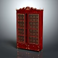 Elegant Red Classic Carved Cabinets With Double Doors And Lattice Design Bottom Drawers