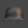 Worn Black Helmet with Two Metal Rivets and Curved Brim Surface Design
