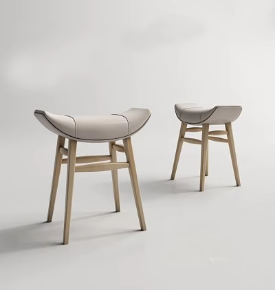 Modern Minimalist Stools With Light Colored Seat And Wooden Legs Design 3d model