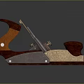 Vintage Wooden Hand Plane With Metal Blades And Polished Brown Handle