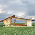 Modern Architectural Post Station With Wooden Roof And Open Pavilion Design