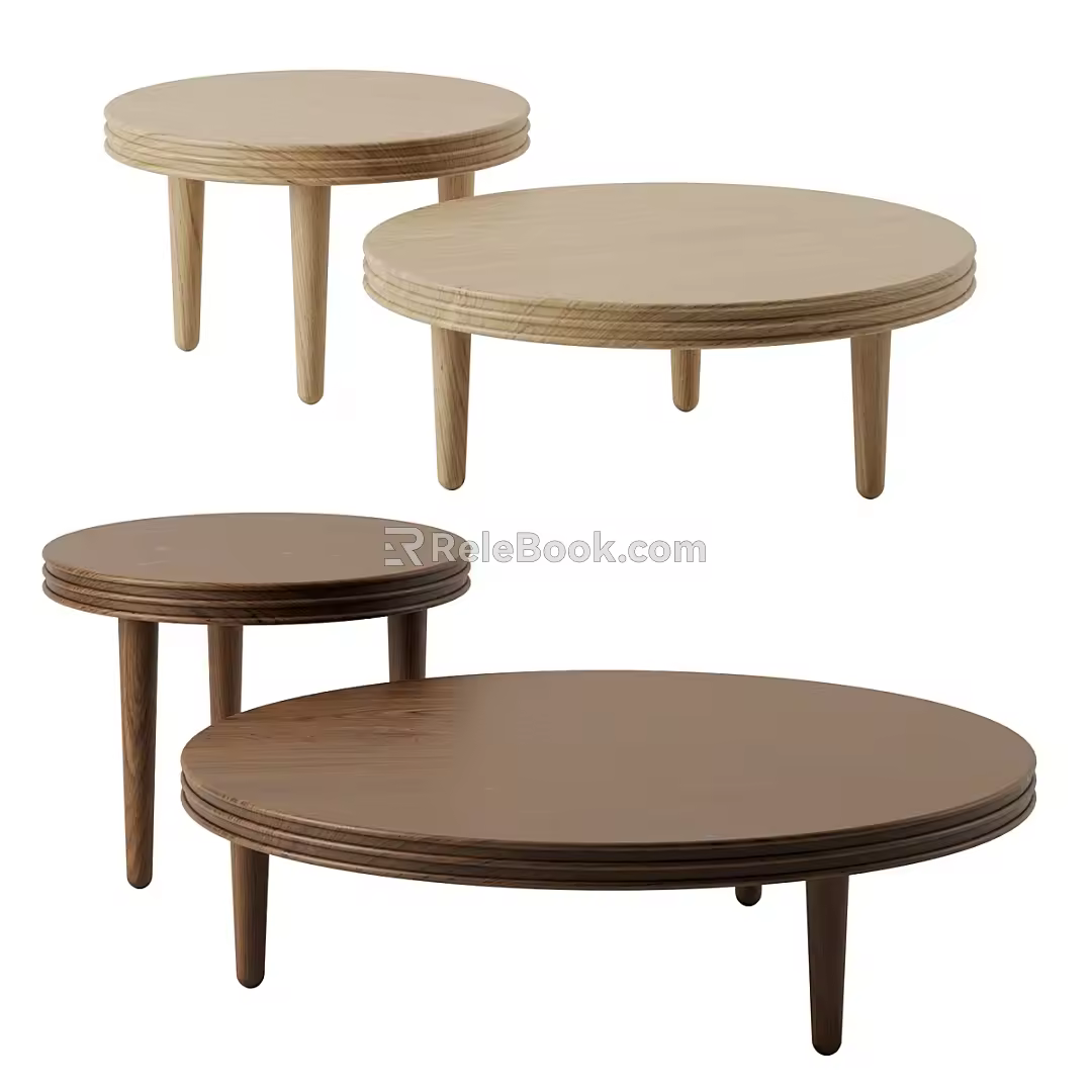 Middle and ancient style coffee table coffee table combination mother and child coffee table round side table solid wood coffee table solid wood side table 3d model