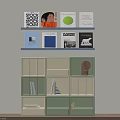 Blue Upper And Beige Green Lower Shelves With Books And Decorative Item