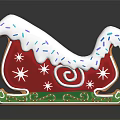 Gingerbread Christmas Decorative Ornament Set Featuring Red Sleigh Design Green Trim And Star Sprinkles