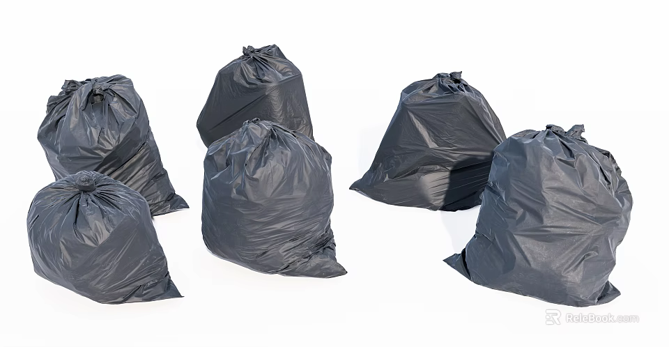 Black Plastic Trash Bags For Home Waste Disposal And Garbage Management 3d model 