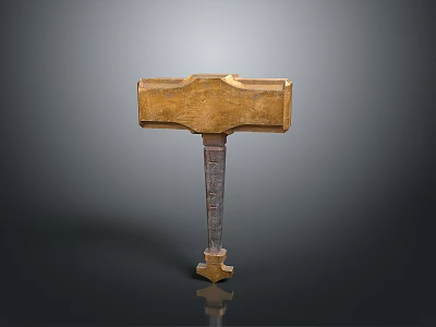 Durable Golden Hammer Hardware Tool With Textured Head And Patterned Handle 3d model