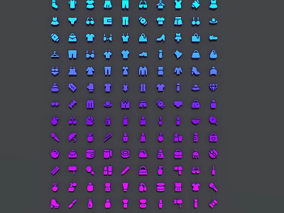 Variety of Pendant Designs with Blue to Purple Gradient Colors Arranged Neatly 3d model