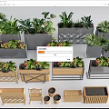 Decorative Flower Planters With Wooden And Metal Designs And Green Plants