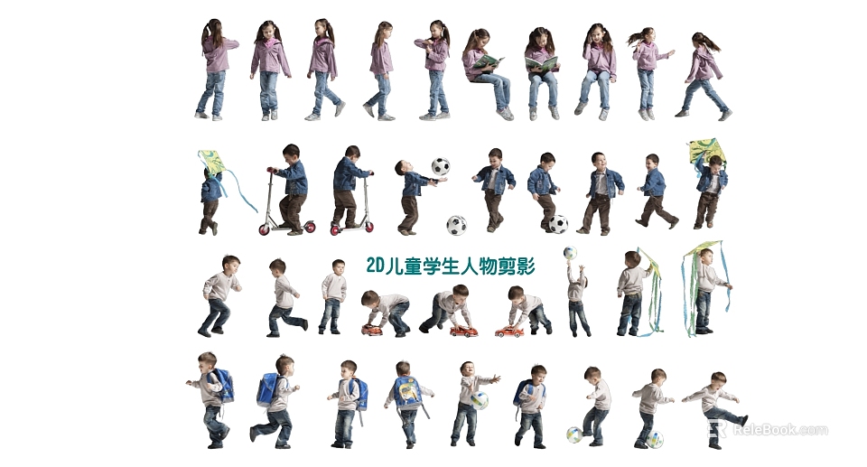 20 Children Students Silhouettes With Various Action And Daily Activity Poses 3d model 