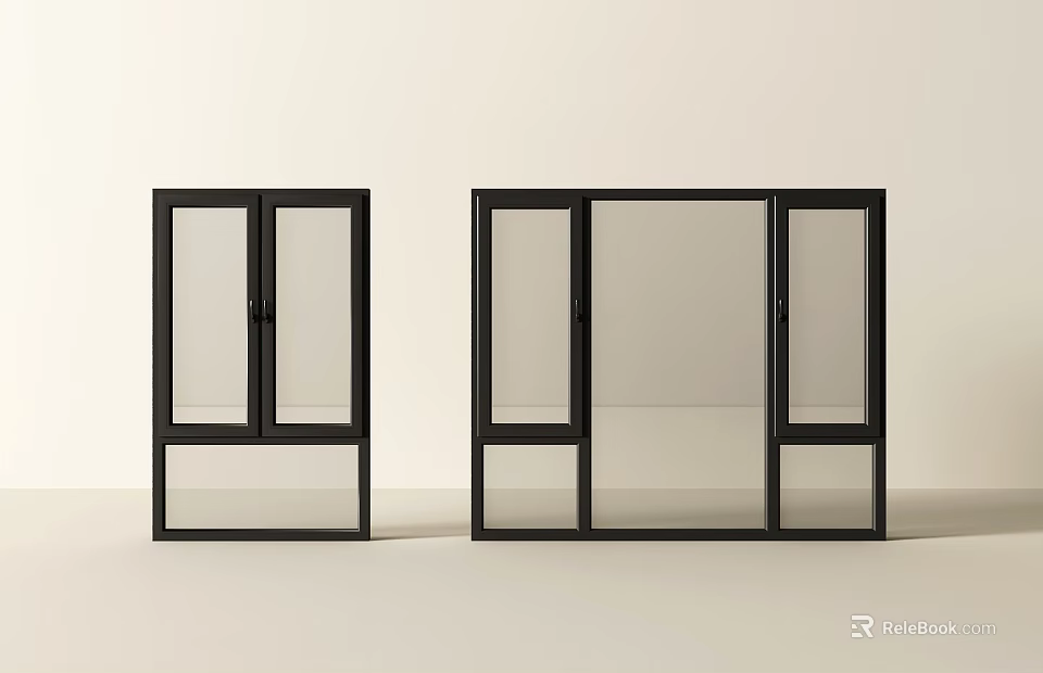 Modern Casement Windows With Black Frames Clear Glass And Sleek Design 3d model 