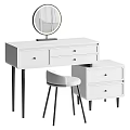 White Dressing Table With Gold Legs Round Mirror Drawers And Matching Stool