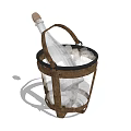 Wine Bottle And Glass In Transparent Ice Bucket With Wooden Straps And Handle