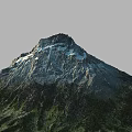 Mountain Terrain Featuring Snow Capped Peak And Lush Green Vegetation