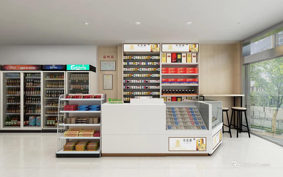 Tobacco and Liquor Store with Shelves of Various Products and Counter 3d model 