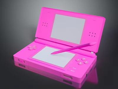Pink Handheld Gaming Console Open With Dual Screens And Stylus Pen 3d model
