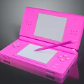 Pink Handheld Gaming Console Open With Dual Screens And Stylus Pen