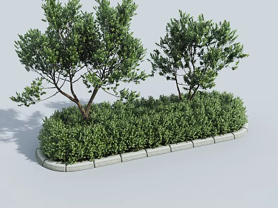 Lush Green Shrubs With Stone Border In Garden Landscaping Design 3d model