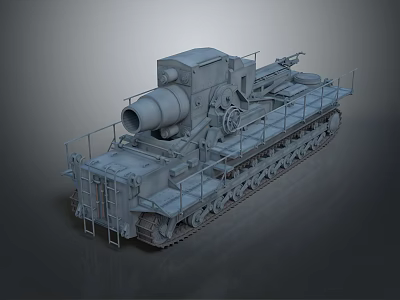 Gray Military Tank 3D Render With Long Cannon Tracked Chassis And Metal Railings 3d model