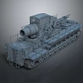 Gray Military Tank 3D Render With Long Cannon Tracked Chassis And Metal Railings