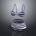 Trendy Blue And White Striped Bikini Top With High Waist Swim Bottom Set