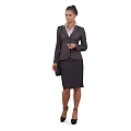 Business Woman In Gray Suit With White Blouse Skirt Holding Handbag And High Heels
