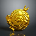 Golden Snail With Ornate Spiral Shell And Lustrous Surface Design