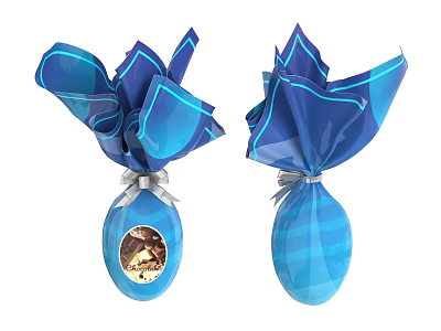Blue Wrapped Food Eggs Featuring Silver Ribbon And Round Sticker Design 3d model