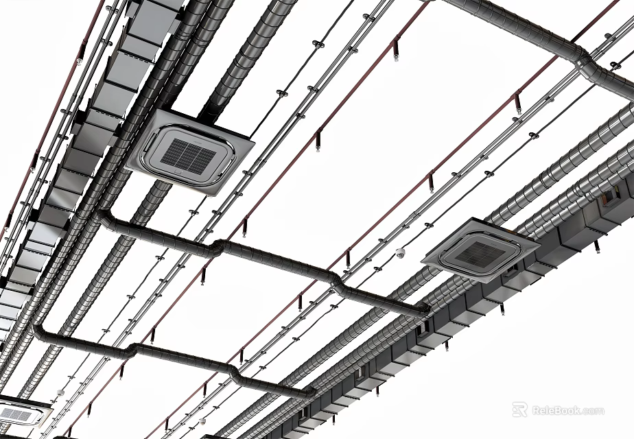 Industrial Ceiling Mounted Piping System with Metal Pipes and Framework Layout 3d model 