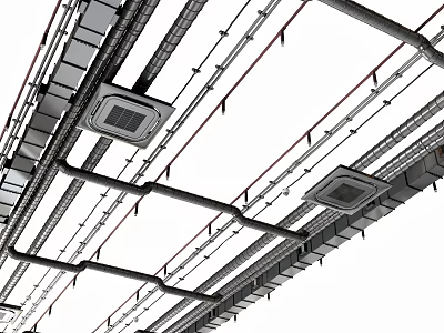 Industrial Ceiling Mounted Piping System with Metal Pipes and Framework Layout 3d model