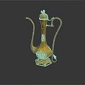 Golden Traditional Teapot With Intricate Decorative Patterns As Elegant Household Item