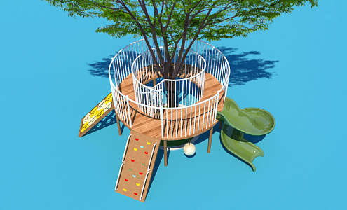 Modern play equipment children's tree house rotating slide landscape platform 3d model