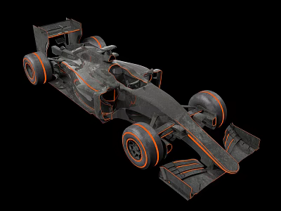 Gray Formula 1 Race Car With Aerodynamic Body And Orange Lined Tires 3d model