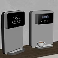 Silver And Light Gray Water Dispensers With Digital Display Showing Temperature Time And Coffee Cup