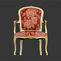 Accent Chair with Red Floral Upholstery Golden Carved Frame and Armrests in Classic Design