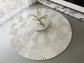 modern round carpet black and white gray carpet fabric carpet 3d model