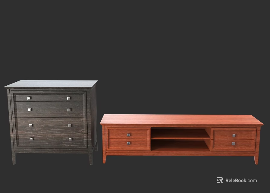 Brown And Gray TV Stands With Drawers And Open Shelf For Living Room 3d model 