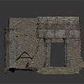 Ancient Ruined Medieval Chamber With Stone Walls Arched Vaults Shield And Debris