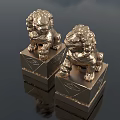 Decorative Silver Metal Lion Sculptures With Square Base And Detailed Carving