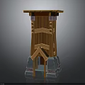 Wooden Tower Scene Component With Stone Base And Decorative Wooden Beams