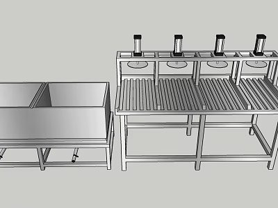 Stainless Steel Industrial Equipment Workbench With Sink And Grill Top Rack 3d model
