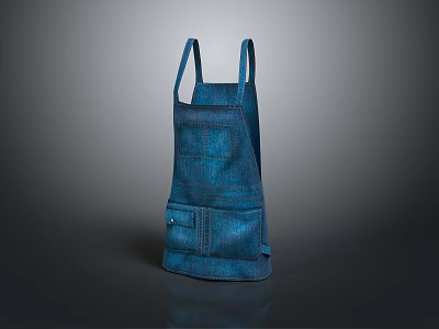 Durable Blue Denim Apron With Adjustable Straps And Functional Pockets For Home Kitchen Use 3d model