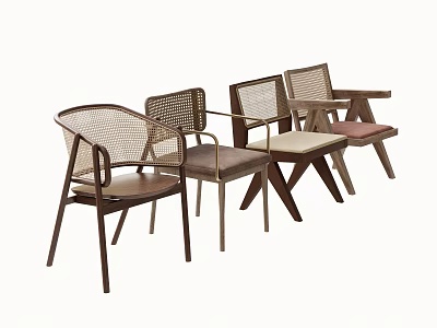 Modern Leisure Chairs With Rattan Details Wooden Frames And Various Seat Colors 3d model
